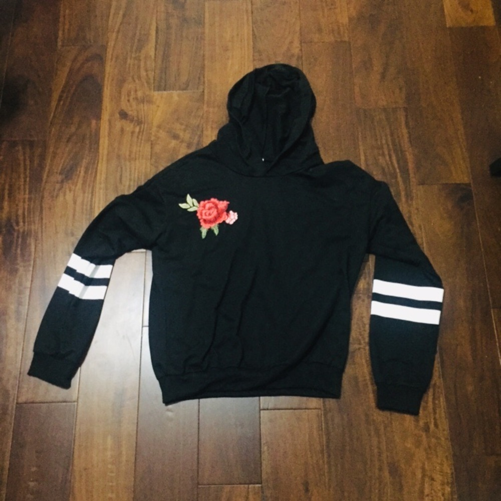 Cute black and white rose hooded sweatshirt